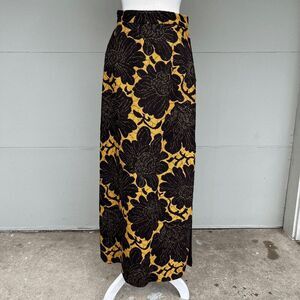 VTG 70s Jacquard Floral Maxi Skirt Union Made Bold Yellow Black Sustainable M 6–